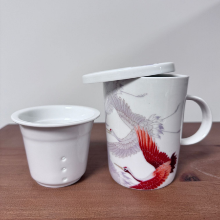 Ceremic Tea Cup with filter - Red-Crowned Cranes